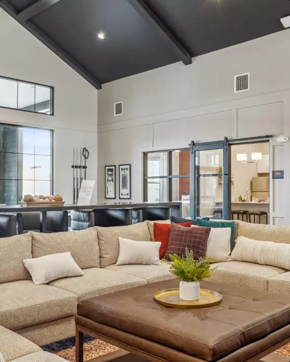 Fully furnished, modern student apartment living room