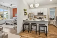 Fully furnished, modern student apartment living room